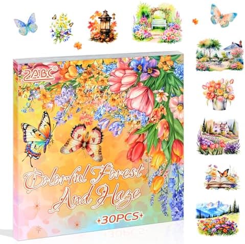 30 Sheets Precut Colorful Garden Landscape Stickers Book for Junk Journal Supplies, Transparent PET Stickers for Journaling, Scrapbooking, Bujo, Collage, Card Making by Dwpetzo