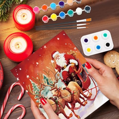 Dinifee 6 Pack Pre Drawn Canvas for Painting Pre Printed Canvas Kit 8 x 10 Inch Stretched Cotton Paint and Sip Set for Adults Couple Party Graduation Summer Date Night(Merry Xmas) - Image 2