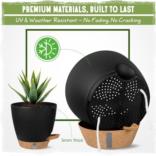 Self-Watering Pots for Indoor and Outdoor Plants 4 Pack, 6/8/10/12 Inch Planters with Water Level Indicator & Deep Reservoir, Decorative Flower Pots for Home Decor - Image 5
