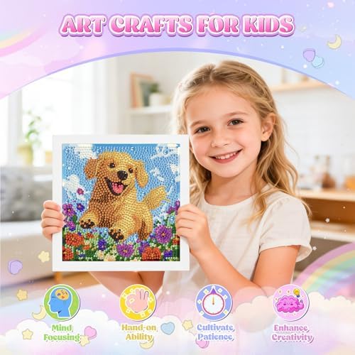 GHHKUD Dog Flowers Diamond Art Painting Kits for Adults with Frame, Diamond Art Animals Crafts for Ages 4-6-8-12, Easy to DIY Gem Painting Gifts Home Wall Decor 15x15cm (Beautiful Packages) - Image 5
