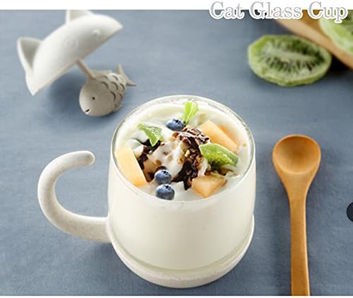 BigNoseDeer Cat Tea Cup Cute Mug Glass Pot with Fish Infuser for Loose Leaf Tea (White 8oz) - Image 6