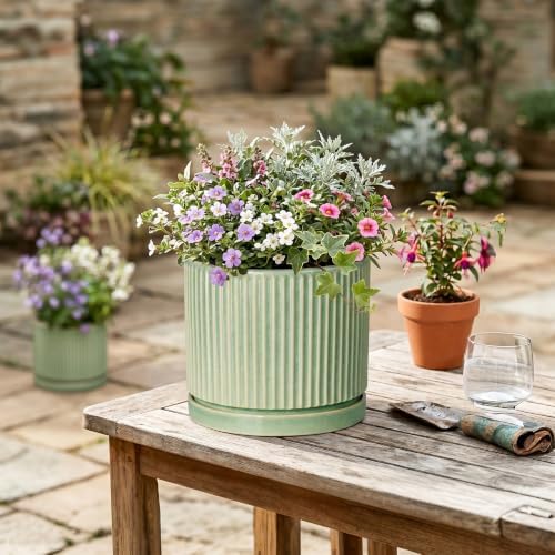 Ceramic Planter, 8 Inch Plant Pots, Round Flower Pot, Green - Image 4