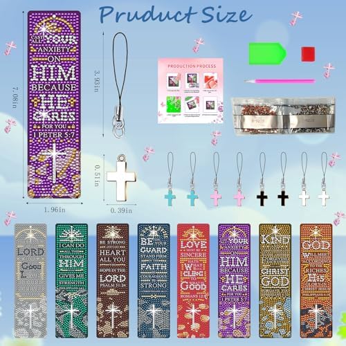 8PCS Diamond Painting Art Bookmarks,Cute Acrylic Bookmarks Crafts Kits Gifts with Pendants for Adult Women Book Lovers (Christian) - Image 5
