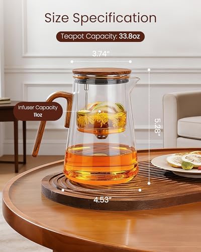 ZENS Magnetic Glass Infuser Teapot for Loose Tea, 34oz Magic Tea Maker - Image 2
