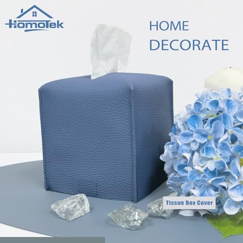 HOMOTEK 2 Pack Tissue Box Cover, Square PU Leather Tissue Holder, Decorative Facial Tissue Cube Paper Organizer Dispenser for Bathroom, Night Stands, Desk, Car 5X5X5'' - Haze Blue, Pebble Grain - Image 3