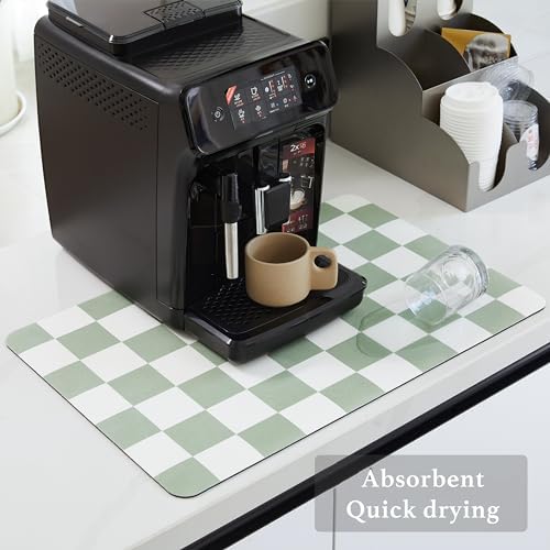 Ohocut Checkered Dish Drying Mat for Kitchen Counter, Coffee Bar Station Accessories, Retro Cute Aesthetic Modern Absorbent Drainer Mat Kitchen Drying Mat Easy Clean, Sage 16" x 24" - Image 4