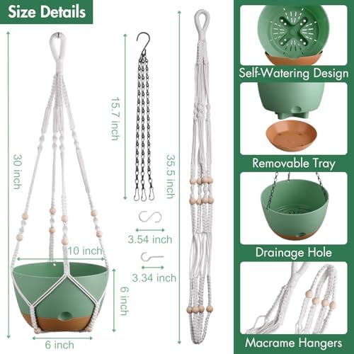 2 Pack 10 Inch Hanging Planters for Indoor Plants with Self Watering Design - Image 5
