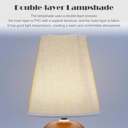 Vintage Wooden Night Lamp, Wood Base Fabric Lampshade, Adjustable Light Color and Brightness with Power-Off Memory, Safe USB Powered, Retro LED Table Light for Bedroom Living Room Office (Flax Yellow) - Image 7
