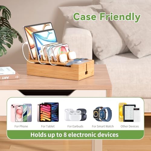 Pezin & Hulin Cell Phone Charging Station for Multi Devices-Natural Bamboo - Image 4