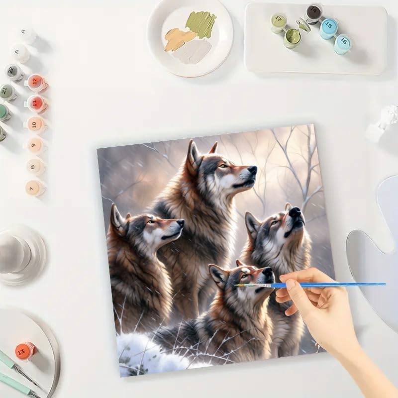 TAOPAOLAB Howling Wolves Digital Painting Kit for Adults - DIY Wolf Pack in Snow Oil Painting on Canvas 7.87x7.87in, Framed Acrylic Paint Kit, Good for Beginners, Home Decor or Gift Artwork - Image 3