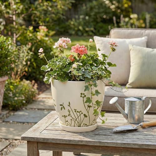 MPotTo Indoor Plant Pot 8.2 Inch - Ceramic Planter with Drainage Hole and Saucer, Boho Round Decorative Flower Pot for Indoor Outdoor Flowers, Plant Lover Gifts, Office Home Garden Patio Decor, White - Image 4