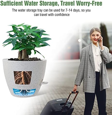 UOUZ 12 inch Large Self Watering Pots, Plastic Planters with 60oZ Removable Deep Reservoir and Multi Mesh Drainage Holes for Indoor Outdoor Garden Plants and Flowers, White Speckles - Image 5