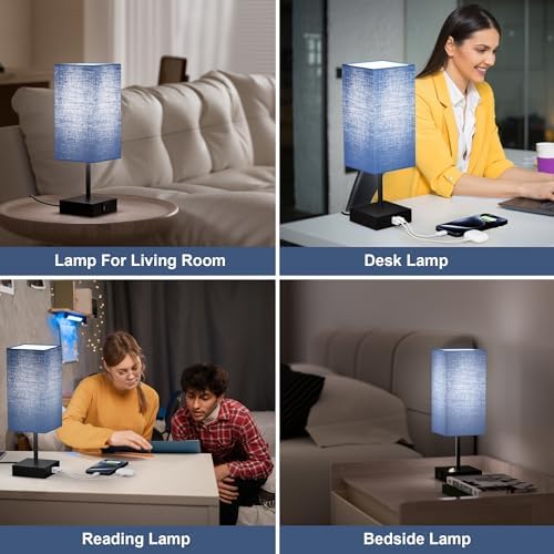 Bedside Table Lamp for Bedroom with 2USB Ports, 14-Inch, NavyBlue - Image 6