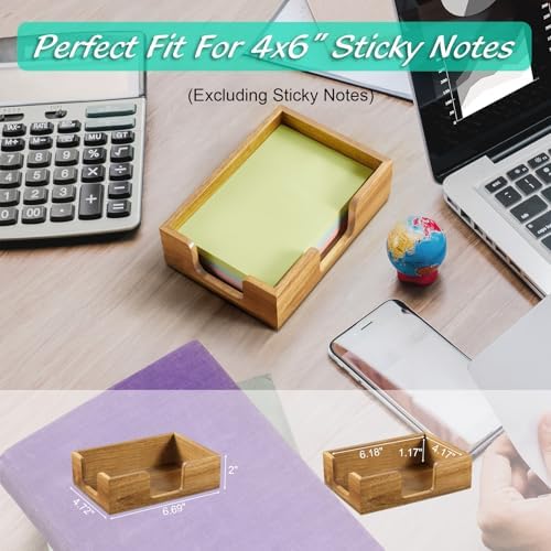 Bivvclaz Acacia Wood Sticky Note Holder, 4 x 6 Inch Notepad Holder Dispenser with Dual Openings, Self Stick Note Pad Holder, Memo Pad Holder Dispenser Organizer for School Office Desk Supplies - Image 2