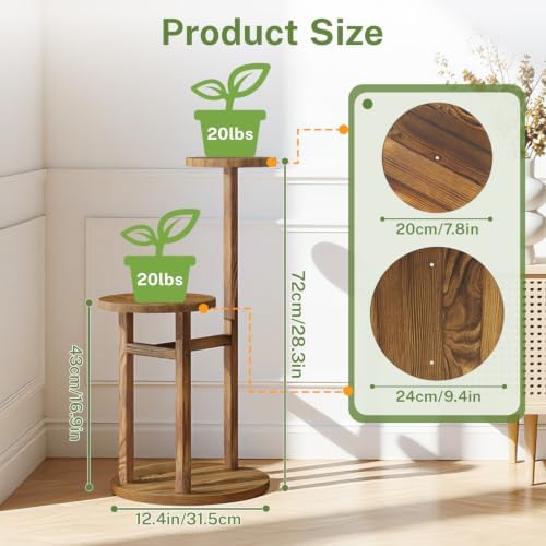 iDavosic.ly 2 Tier Wood Plant Stand Indoor Outdoor Corner Tall Shelf, Brown - Image 4