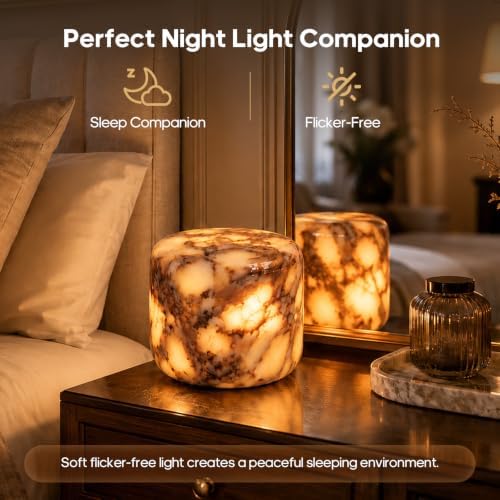 Marble Night Light, Touch Control Rechargeable Table Lamp, 3‑Way Dimmable Cordless LED Bedside Lamp, USB‑C Charging Natural Stone Decor Lamp for Bedroom Desk Shelf, Home Gift - Image 5