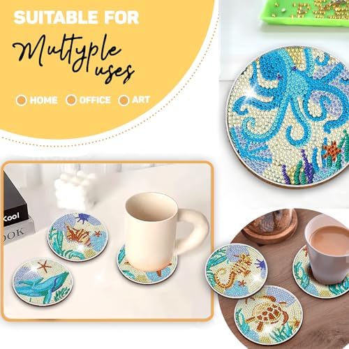8 Pcs Ocean Animal Shaped Diamond Painting Kits, Diamond Painting Kits with Holder Ocean Animal, Diamond Art Coasters for Beginners Adults - Perfect Art Craft Supplies Gift!… (Ocean Animal) - Image 7