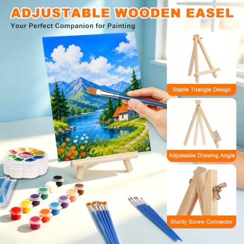 8 Pack 8 * 10In Canvas Boards for Painting,Art Canvas for Drawing with 26 Brushes &8 Aprons 8 Paint Trays & 16 Acrylic Paint, Mini Painting with Easel Set, Painting Kits for Adults Party - Image 3