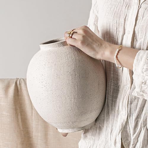 Large White Ceramic Vase - 9.8 Inch Rustic Farmhouse Flower Vase for Home Decor, Minimalist Tall Vases for Living Room, Table, Bathroom, Holiday & Weddings (Sandstone White) by LETAUCIGARDEN