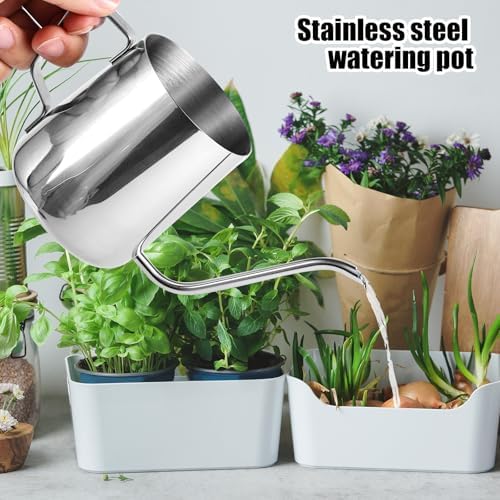 Small Plant Watering Can, 12oz/350ml Stainless Steel Tiny Mini Plant Watering Pot with Long Spout Accessories Tools for Indoor Outdoor Garden Flowers Bonsai (Silver) - Image 3