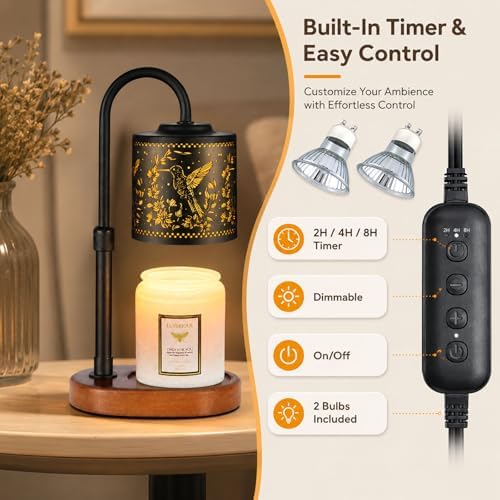 Dimmable Candle Warmer Lamp with Timer Adjustable Height for Scented Jar Candles Electric Candle Wax Melt Warmer for Home Decor Christmas Birthday Gifts for Women Mom(Hummingbird) - Image 5