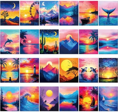 Sherr 24 Pcs Pre Drawn Canvas for Adult, Multiple Sceneries, 8 x 10 Inch by Sherr
