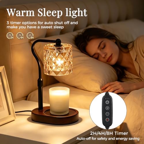 Candle Warmer Lamp with Timer Dimmable, Mother's Day/Birthday Gifts for Women Mom Her, House Warming Gifts New Home, Wax Melt Warmer Modern Farmhouse Decor for Yankee Candle (Diamond-Walnut) - Image 3