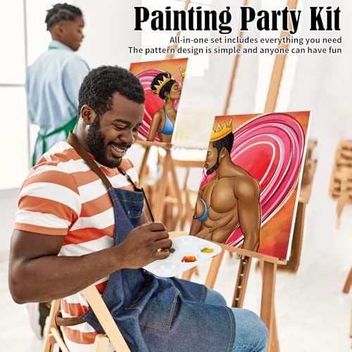 Paint and Sip Kit for Adults Date Night Painting for Couples Pre Drawn Canvas to Paint Art Party Set Afro Couple 2 Pack Valentine King and Queen 8 x10 in - Image 3