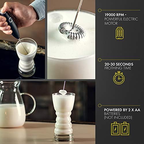 Battery Operated Milk Frother Handheld with Stand, Coffee Mixer Wand, Black - Image 3