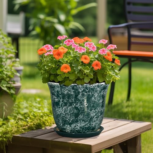 Ceramic Planter - 12 Inch Pots for Plants with Drainage Hole and Saucer, Round Planter for Indoor Outdoor, Large Plant Pot, Modern Planters, Garden Patio Decor, House Warming Gifts, Green - Image 4