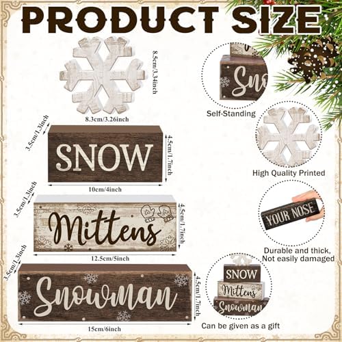 Moucuny 4 Pcs Wooden Snowman Block Signs Farmhouse Table Decoration - Image 4