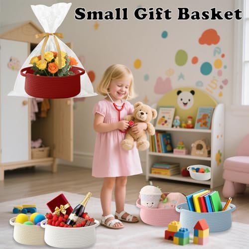 Red Woven Rope Basket - Baby Gift Basket with Bag & Ribbon - Image 4