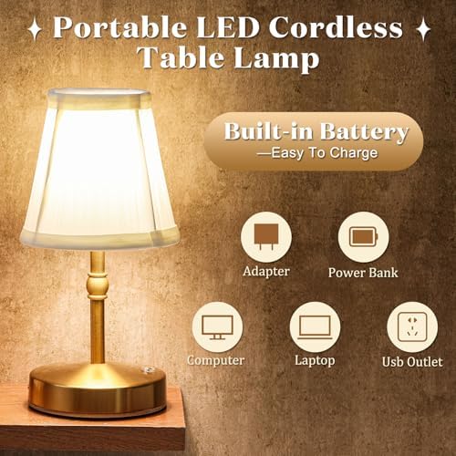 Liliful 2 Pcs Cordless Table Lamp LED Touch, Gold, Weaving Style - Image 3