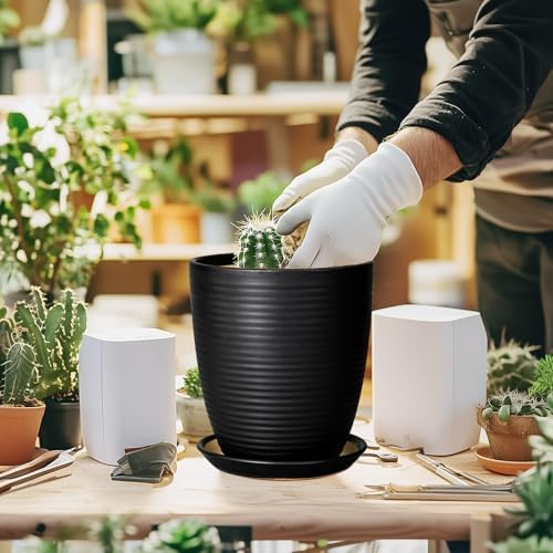 Ceramic Plant Pot - 8 Inch Ceramic Planter for Indoor Plants Glazed Round Flower Pot with Drainage Hole and Saucer Black - Image 5