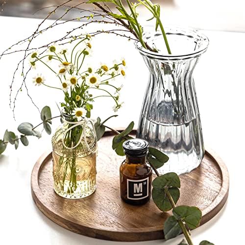 11.5 Inches Candle Holder Tray Home Decor, Round Wood Tray for Coffee Table, Small Wooden Serving Decorative Trays for Home (Pack of 2) - Image 4