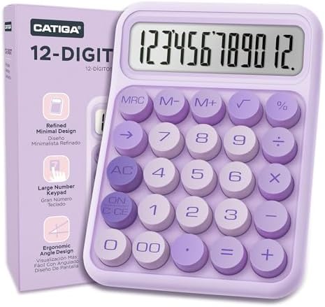 CATIGA Mechanical Switch Calculator, Purple Calculator with 12 Digit Large LCD Display & Big Buttons for Office Desk, Classroom Math, Back to School Supplies, Cute Aesthetic Desk Accessories by CATIGA