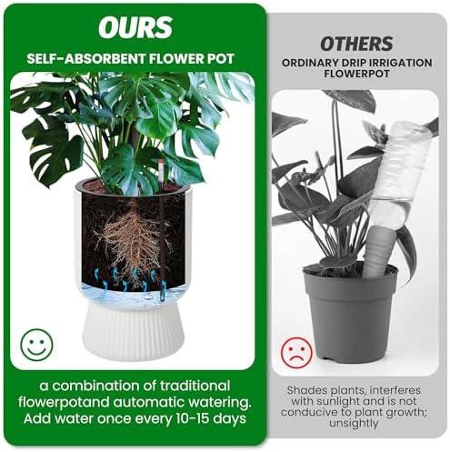 Garvee Self-Watering Planters, Set of 2, 14.2 Inch Tall Plant Pots - Image 6