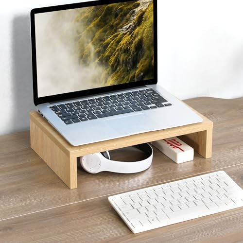 TEAMIX Wood Monitor Stand Riser for Desk - 14.2 inch, Small Laptop Stand - Image 5