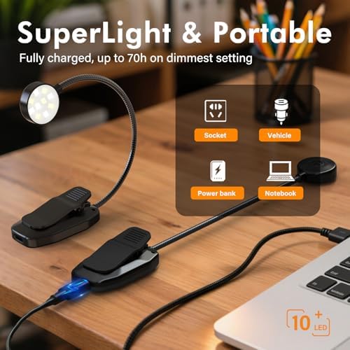 KTEBO 2 Pack Rechargeable Book Light Clip-On Reading Light for Books in Bed - Image 5