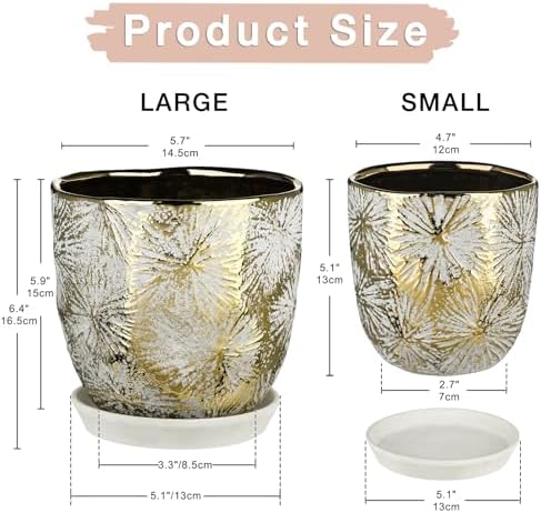 Oairse 6 +5 inch Ceramic Planter Pots Set of 2 Small Round Flower Pots with Drainage Hole and Ceramic Tray for Succulents Cactus Indoor Outdoor Garden Home Windowsill - Image 2