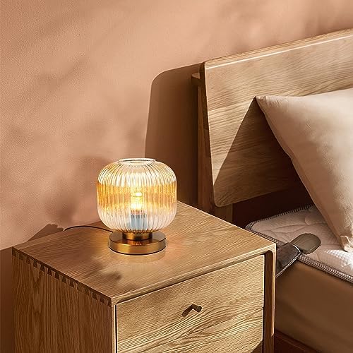 Mid Century Side Table Lamps Gold Desk lamp Amber Glass Small Table lamp Bedside nightstand lamp Globe Table lamp for Bedroom Living Room Office end Table - Image 2