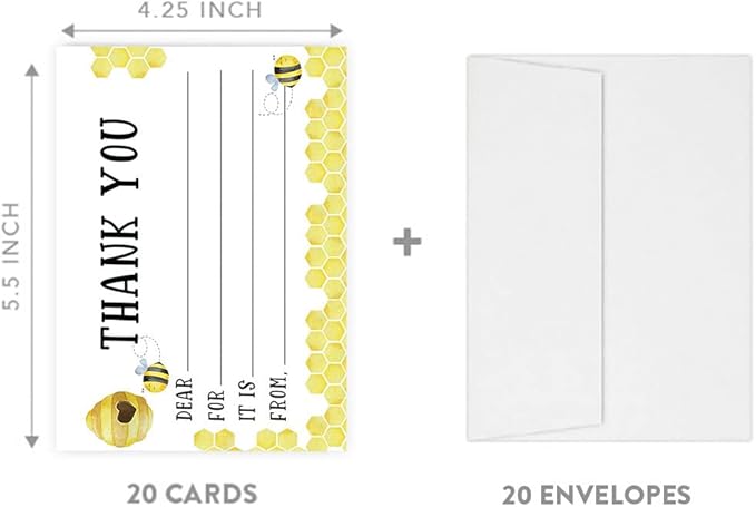 Andaz Press Kids Fill in the Blank Thank You Cards 20 Cards Including Envelopes Honey Bee Gender Neutral Note Cards For Boys Girls Birthday Baby Shower Thank You Notes for Friends Family Party Guests