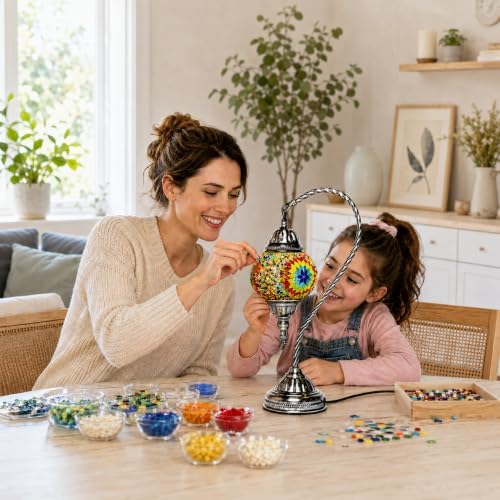KRAFTSTORIES Turkish Mosaic Swan Neck Lamp Making Kit| DIY Colorful Glass Decorative Nightstand Table Light| Craft Kit |Make Your Own Lamp | Living Room Bedroom | Antique Bronze Base (Multicolor) - Image 3