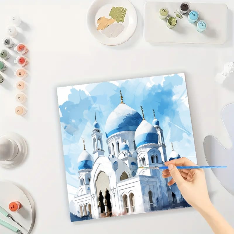 TAOPAOLAB Islamic Architecture Digital Painting Kit for Adults - DIY Blue Dome Mosque Oil Painting on Canvas 7.87x7.87In, Framed Acrylic Paint Kit, Good for Beginners, Home Decor or Gift Artwork - Image 3