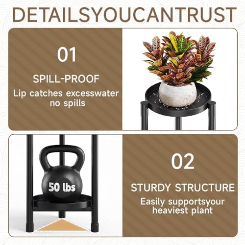 2 Tier Black Plant Stand Indoor Outdoor,30 Inch Tall Metal Flower - Image 4