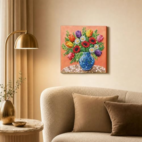 Framed Button Art Kit 11.8" DIY Mosaic Craft for Adults(Peony Vase) - Image 6