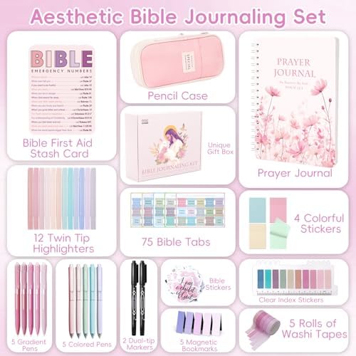 XKDOUS 50 Bible Study Supplies Journaling Kit with Journal and Case, Pink - Image 6