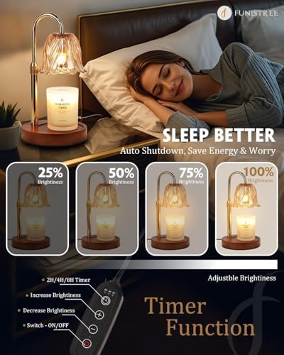 Funistree Candle Warmer Lamp, Gold Candle Lamp Warmer with Timer & Dimmer with 2 Bulbs, Christmas Birthday Gifts for Women Mom Her, House Warming Gift New Home Bedroom Decor, Height Adjustable - Image 3