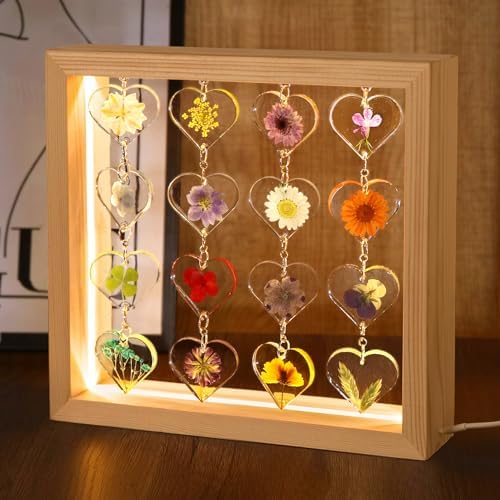 SMUK Resin Dried Flower LED Aesthetic Desk Lamp, Unique 3 Way Dimmable Natural Pressed Flower Table Lamp with Wooden Frame for Desk, Table, Nightstand, Bedroom, Living Room, Office - Image 2