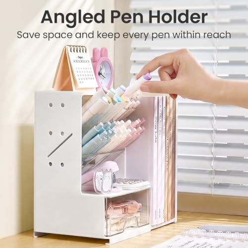 Sooez Desk Organizer with Bookends, Pegboard & Drawer, Pen & Pencil Holder - Image 4